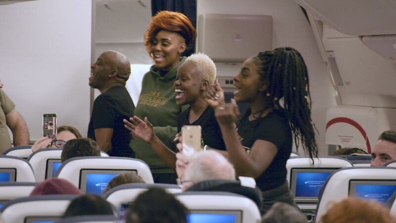 The Kingdom Choir gave an a capella rendition of Stand By Me to unsuspecting travellers aboard a flight to Sydney.