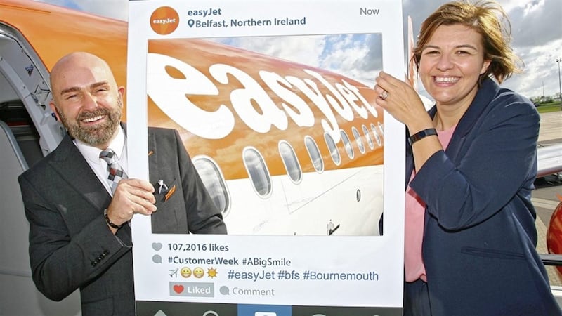 Jason Davies, EasyJet&#39;s crew base manager at Belfast Interntional and Deborah Harris, the airport&#39;s PR and marketing manager. 