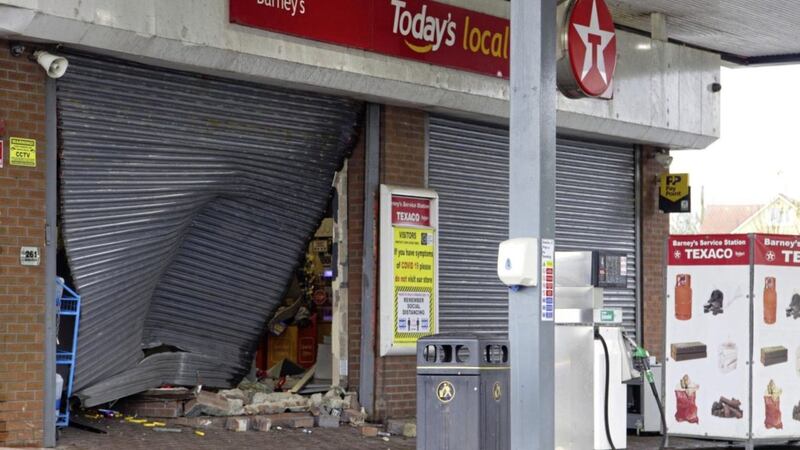 Damage caused to a filling station shop on Dublin Road, Killeen, after it was ram raided in the early hours 