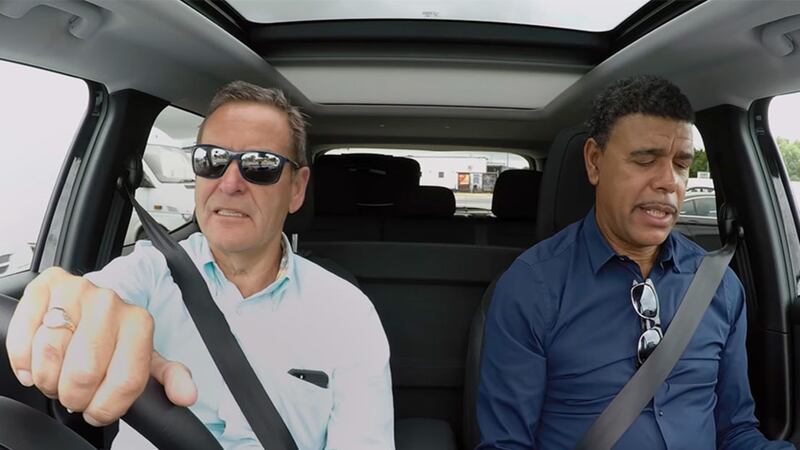 Jeff Stelling (left) and Chris Kamara's journey culminating in the All-Ireland final is being documented through a series of online videos&nbsp;