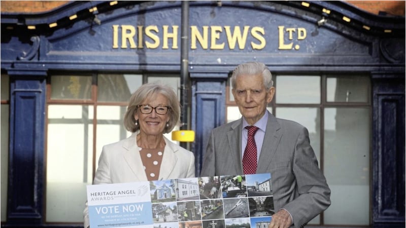 Irish News Chairman Jim Fitzpatrick and Wendy Austin launch the Heritage Angel Awards for 2019. Picture by Hugh Russell. 