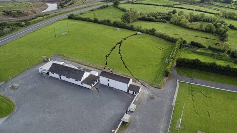 A sinkhole split the GAA pitch in Co Monaghan in 2018. Picture from Twitter