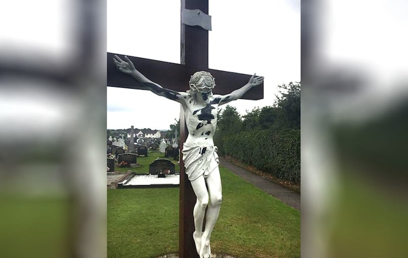 &nbsp;A statute of Christ on the Cross was targeted in a paint attack on St Mary's Church in Limavady