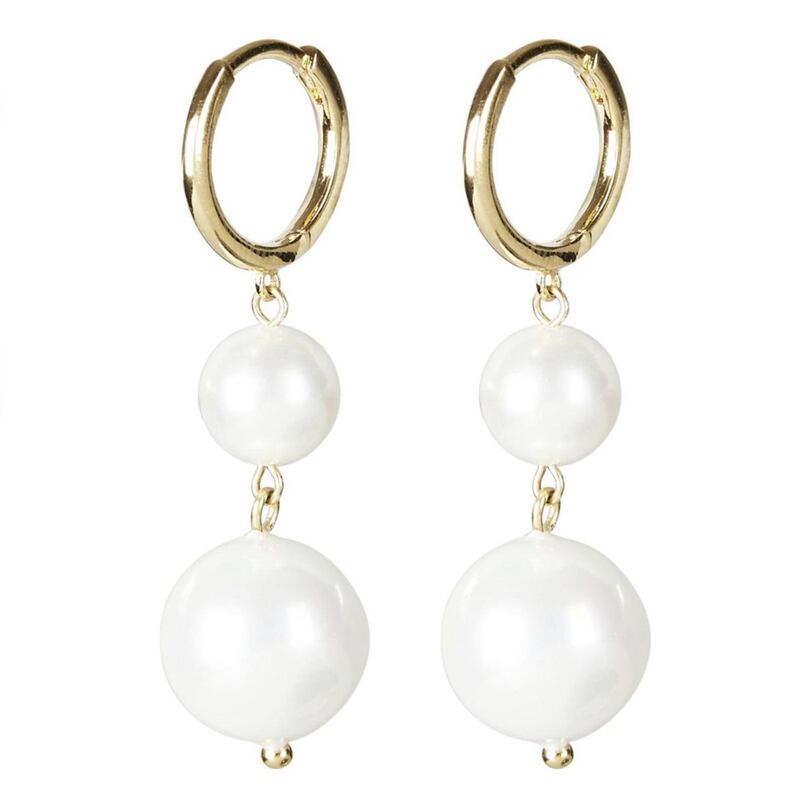 Oliver Bonas Perla Double Pearl Drop Gold Plated Drop Earrings, &pound;42, available from Oliver Bonas