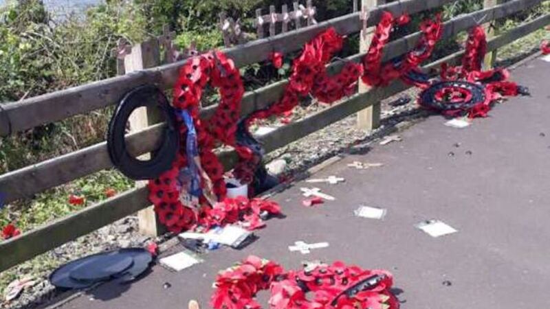 Poppy wreaths and crosses placed at Narrow water have been vandalised again. Picture by Cllr David Taylor/Twitter&nbsp;