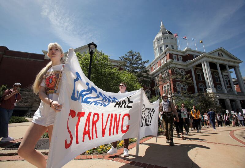 University of Missouri students staged a protest (Brian W Kratzer/Missourian via AP)