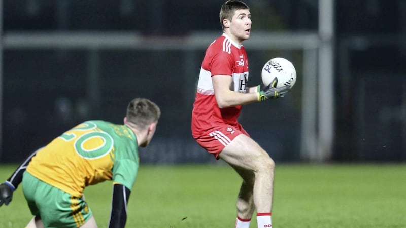 Derry&#39;s Ciaran McFaul in action during the McKenna Cup clash with Donegal. Picture by Margaret McLaughlin 