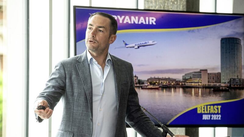 Ryanair commercial director Jason McGuinness was in Belfast at the start of July to announce that the Dublin carrier is returning to Belfast International from summer 2023 with 12 new routes. Picture: Hugh Russell 