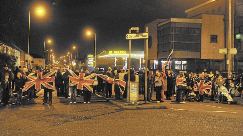 Flag protesters block off Boucher Road and Tate&#39;s Avenue Belfast in December 2012. Picture by Justin Kernoghan 