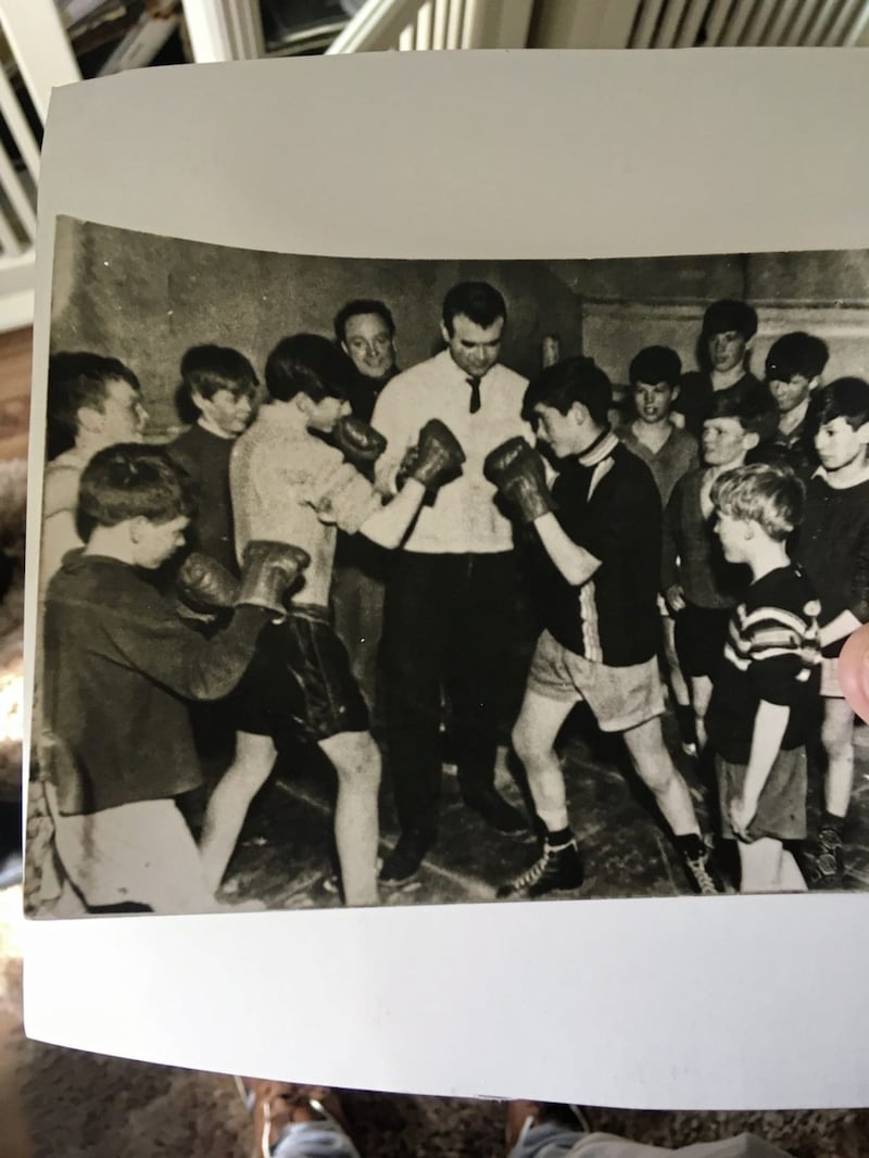 Early days at St Mary&#39;s ABC. Charlie is sparring (left) while his brother Williew (at back) looks on 