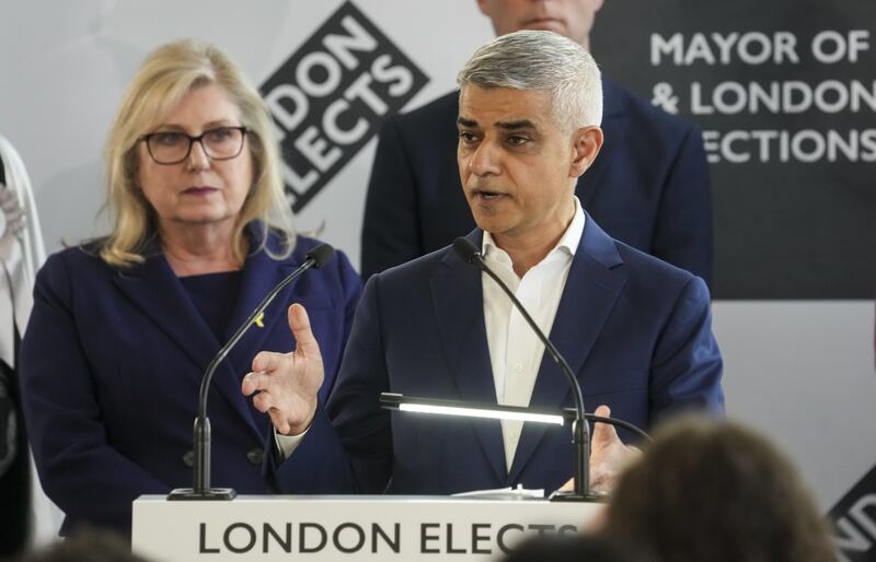 Labour’s Sadiq Khan speaks as he is re-elected as the Mayor of London