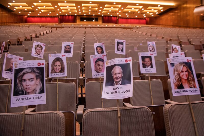 Heads on sticks are positioned to check for camera blocking during the forthcoming Virgin TV British Academy Television Awards at the Royal Festival Hall (Victoria Jones/PA)
