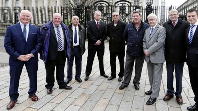 Some of the surviving members of the group of ex-internees known as the Hooded Men 