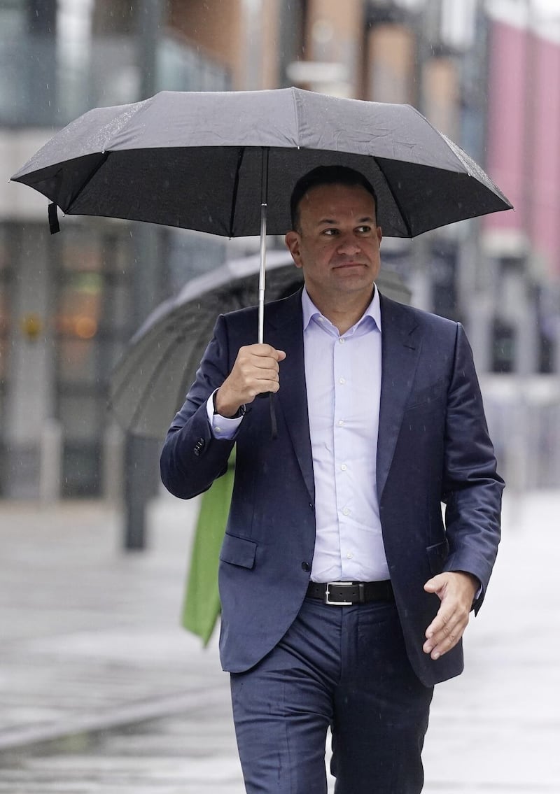Although taoiseach Leo Varadkar&#39;s umbrella is smaller than DUP leader Sir Jeffrey Donaldson&#39;s, the Republic&#39;s economy has better prospects than the north&#39;s. PICTURE: BRIAN LAWLESS/PA 