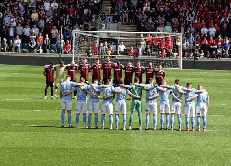 minutes silence In today's game at Windsor Park the Samuel Gelston Whiskey Irish Cup Final Ballymena v Crusaders Pacemaker - Belfast 15/4/23. Photo Desmond Loughery/Pacemaker Press