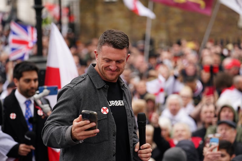 Tommy Robinson attending a St George’s Day event on Whitehall, in Westminster