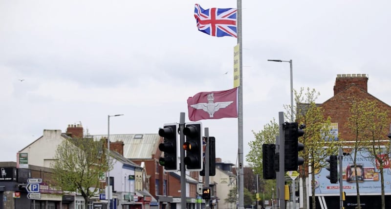 Parachute Regiment flag flies on the Newtownards Road in east Belfast. Picture by Cliff Donaldson