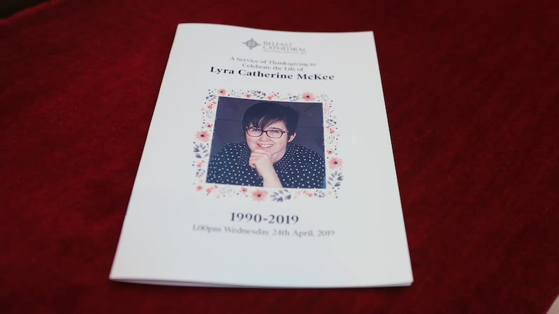 The service sheet for the funeral of murdered journalist Lyra McKee at St Anne’s Cathedral in Belfast (Brian Lawless/PA)