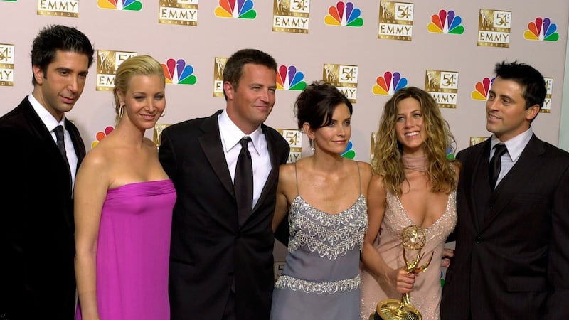 Friends stars David Schwimmer, Lisa Kudrow, Matthew Perry, Courteney Cox, Jennifer Aniston and Matt LeBlanc (Reed Saxon/AP)