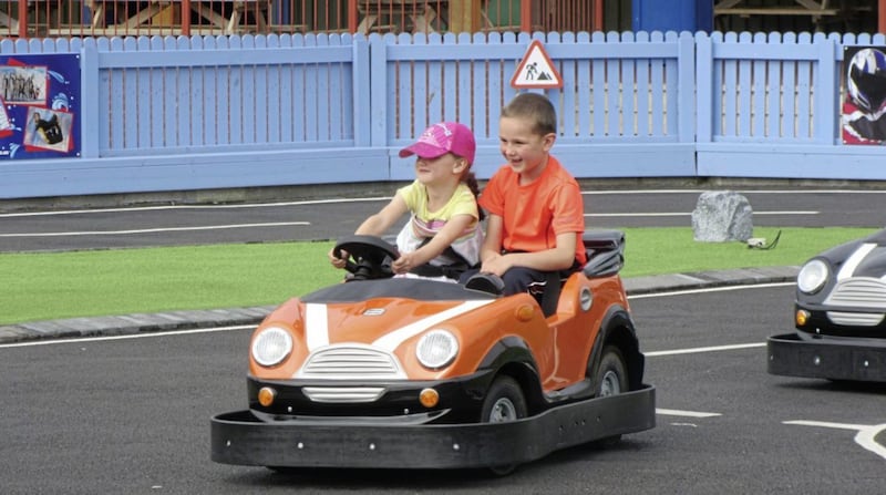 Noah and Abigail enjoying the Junior Driving School at Crealy Great Adventure Park and Resort, Exeter 