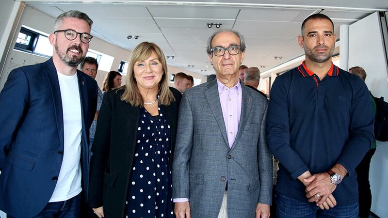 &nbsp;Senators Niall &Oacute; Donnghaile and Frances Black with Palestinian ambassador to Ireland Ahmad Abdelrazel and Palestinian Rami Kamel at a public meeting at the Culturlann in west Belfast ahead of Senator Black's Occupied Territories Bill