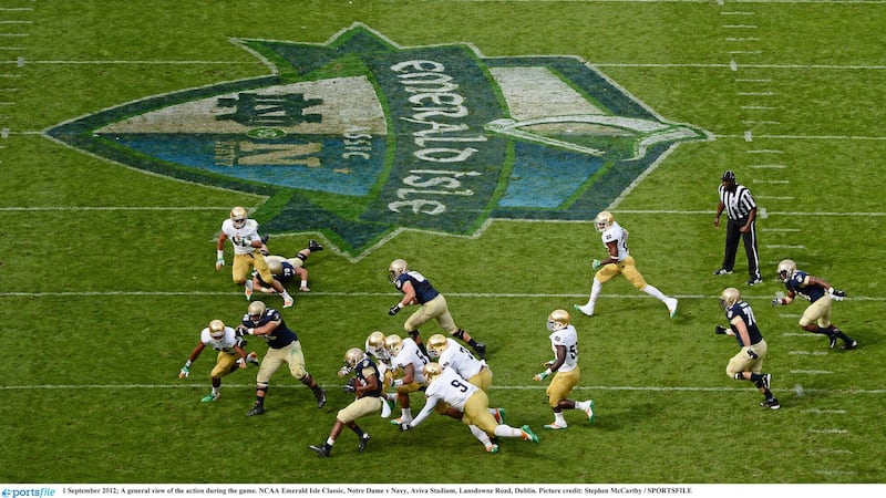 Notre Dame beat Navy 50-10 when the sides met at the Aviva Stadium in 2012. Picture: by Sportsfile