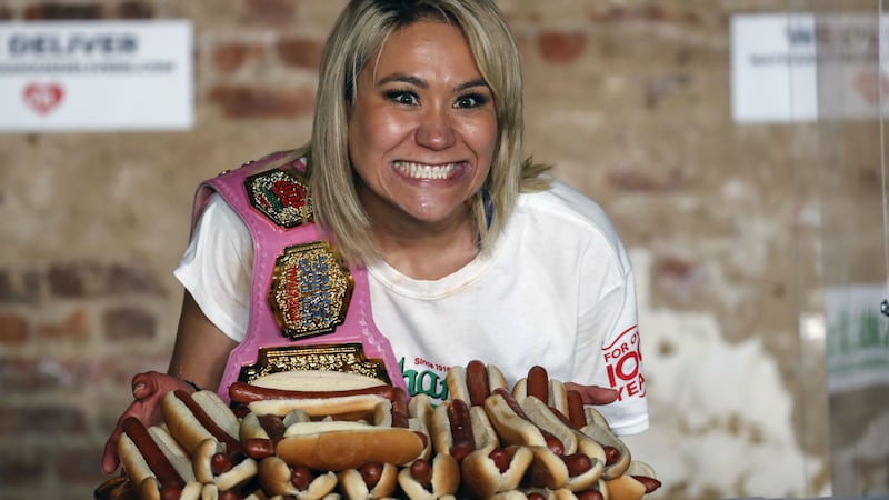 Joey Chestnut downed 75 wieners and buns in 10 minutes and Miki Sudo downed 48-and-a-half in the same time.