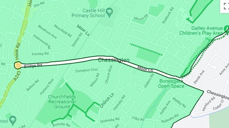 Screengrab of a map posted on the Transport for London website of the expanded Ulez zone in Chessington