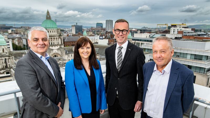 The news was welcomed by Mel Chittock, interim CEO, Invest NI; Judith Savage, consulting partner, EY; Rob Heron, managing partner, EY; and Mike Brennan, permanent secretary, Department for the Economy (Invest NI/PA)