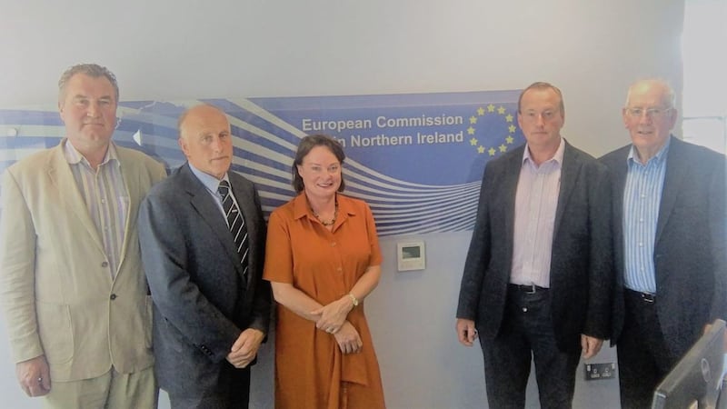 EU Commission Head Colette FitzGerald (centre) with (from left) Michael Clarke (NIAPA), William Taylor (FFA), Sean McAuley (FFA) and Alec Scullion (NIAPA) 
