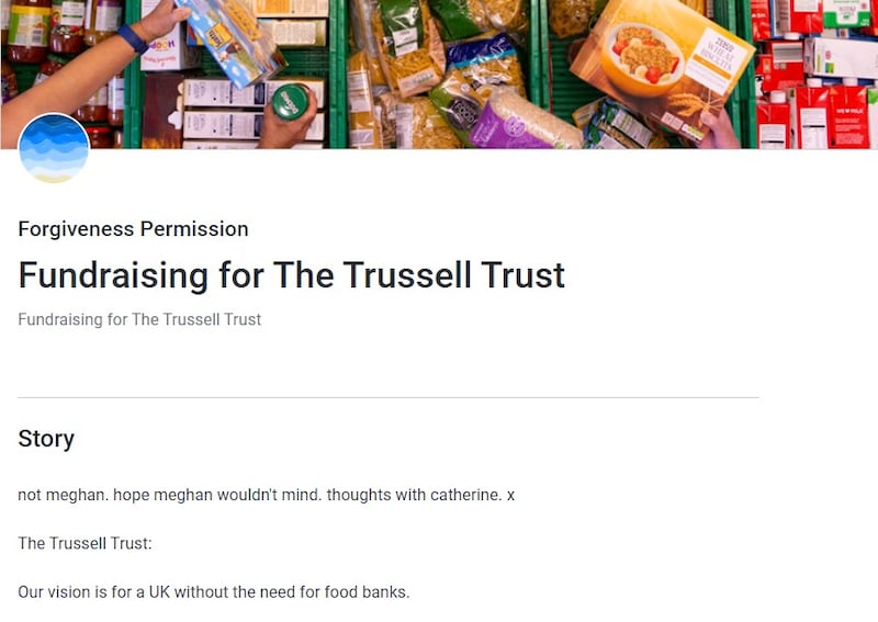 The JustGiving Page in support of the Trussell Trust