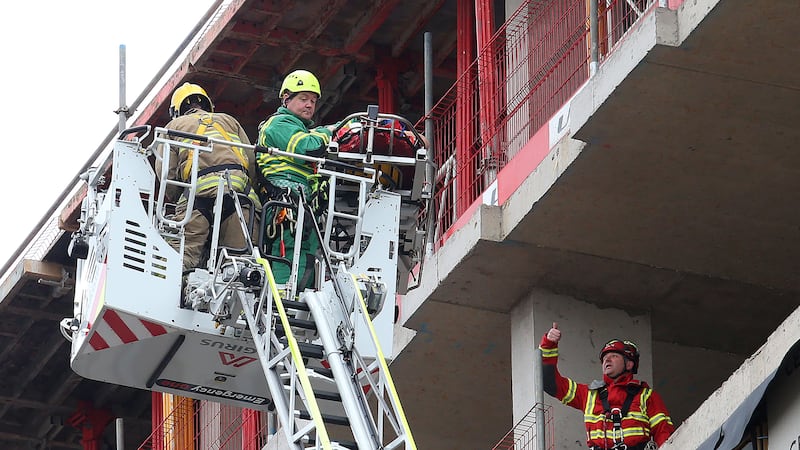 Rescue services at the scene of an incident at a Belfast building site. Picture by Mal McCann&nbsp;