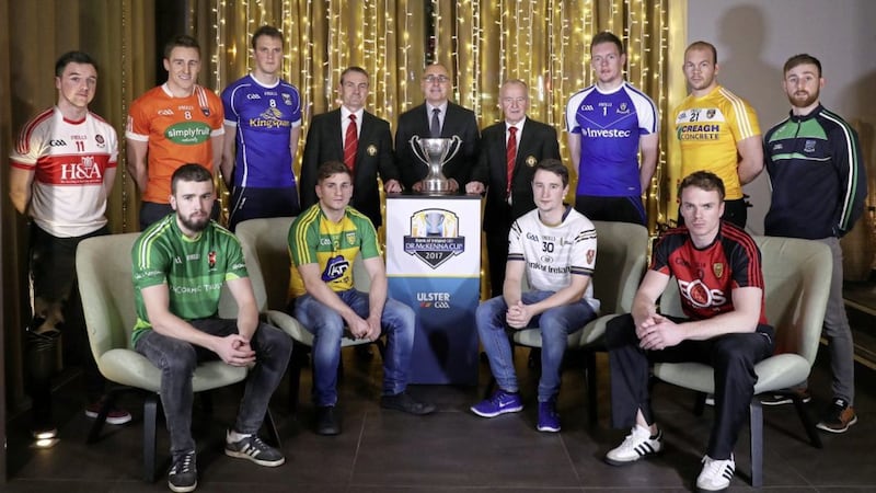 Charlie Vernon (back row, second left) was at the launch of the Bank of Ireland Dr McKenna Cup at Fitzwilliam Hotel, Belfast last week