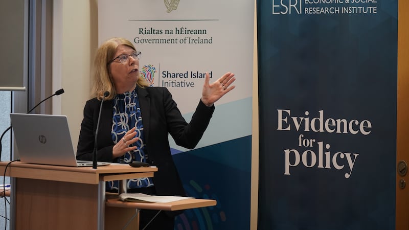 Professor Helen Russell speaking at the launch of the ESRI and Shared Island Unit’s report on Gender and Labour Market Inclusion on the island of Ireland, at the ESRI in Sir John Rogerson’s Quay, Dublin