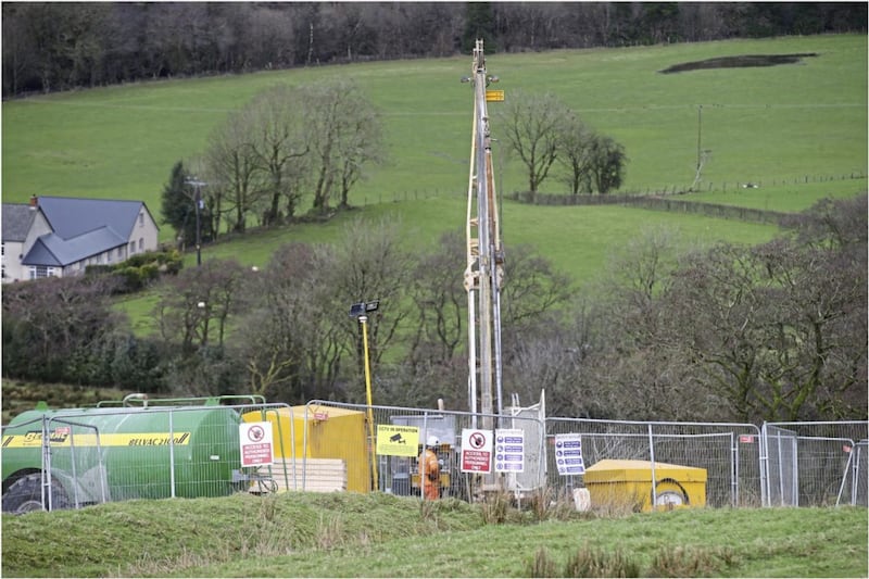 A drill rig near Rousky in Co Tyrone. Picture by Hugh Russell. 