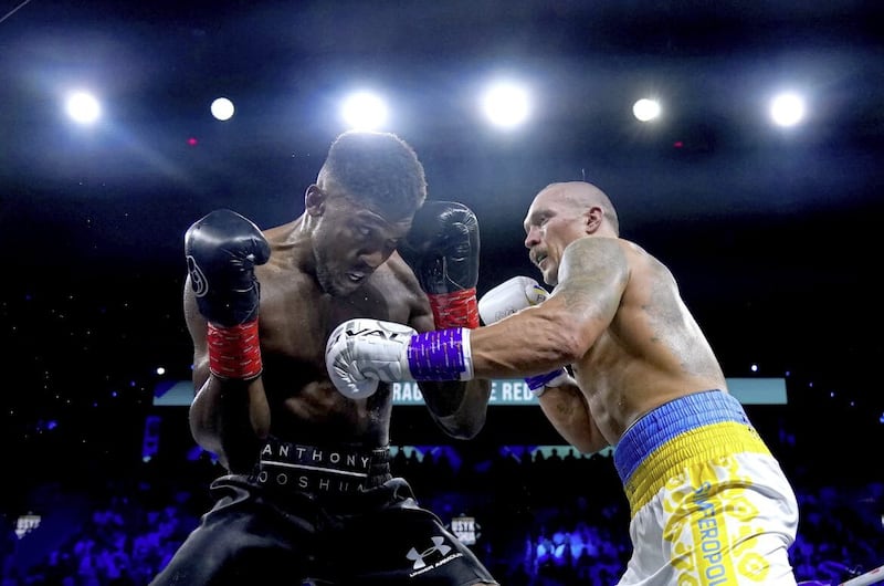 Oleksandr Usyk (right) in action against Anthony Joshua during their World Heavyweight Championship WBA, Super IBF, IBO, and WBO fight at the King Abdullah Sport City Stadium in Jeddah, Saudi Arabia on Saturday. 