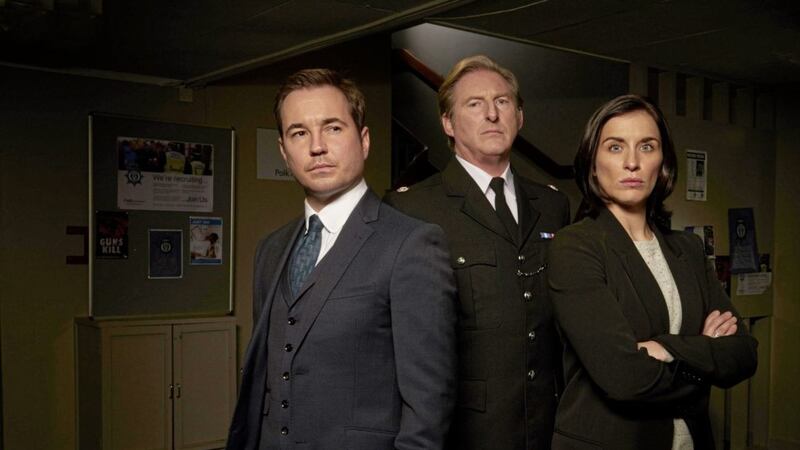 DS Steve Arnott (Martin Compston), Superintendent Ted Hastings (Adrian Dunbar) and DS Kate Fleming (Vicky McClure) are back in Line of Duty 