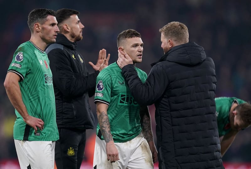 Trippier was consoled by Newcastle boss Eddie Howe after the incident