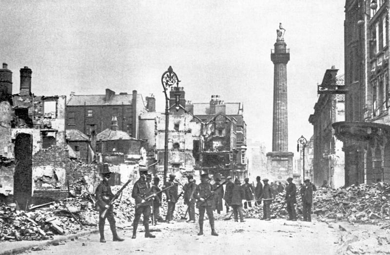 The scene from O&#39;Connell Street in Dublin, during the Easter Rising 1916: PA/PA Wire. 