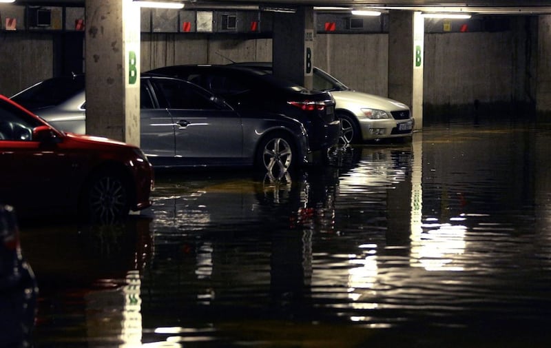 Abandoned cars in a flooded car park in Galway city centre, as Storm Eleanor lashed the UK and Ireland. Picture by Brian Lawless/PA 