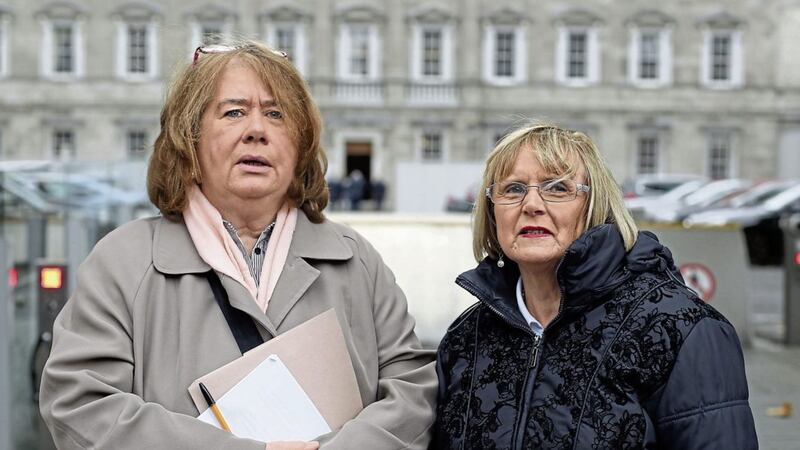 Anne Cadwallader of the Pat Finucane Centre, left, and Margaret Urwin of Justice for the Forgotten arrive at Leinster House in Dublin for The Joint Committee on the Implementation of the Good Friday Agreement PICTURE: Niall Carson /PA 