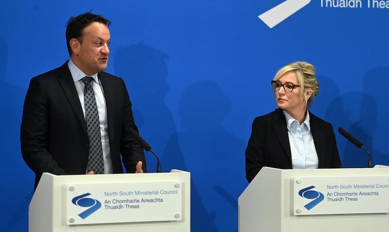 Taoiseach Leo Varadkar and First Minister Michelle O’Neill attend a press conference after a meeting of the North South Ministerial Council (NSMC)
