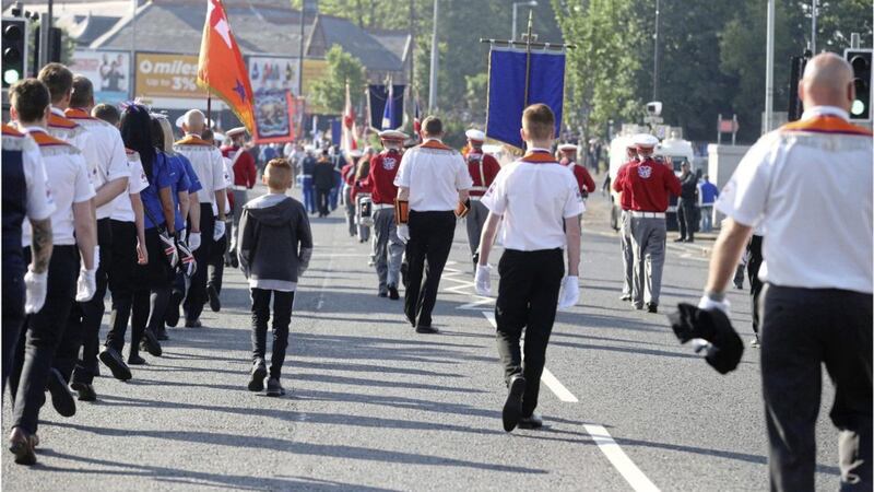 &nbsp;<span style="color: rgb(51, 51, 51); font-family: sans-serif, Arial, Verdana, &quot;Trebuchet MS&quot;; ">A morning parade at Ardoyne in North Belfast passed off peacefully. Picture Hugh Russell.</span>