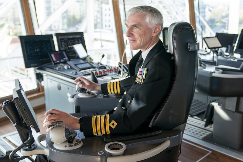 Commanding Officer Captain Duncan Vernoum on the bridge ahead of the Service of Dedication