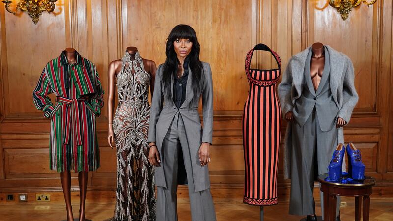 Naomi Campbell at the V&A where there is an exhibition about her clothes (Ian West/P)A