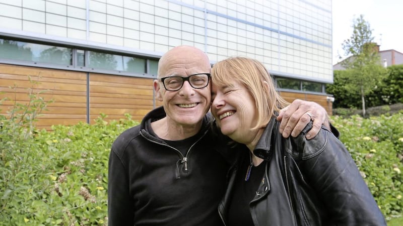 Eamonn McCann celebrates with partner Goretti Horgan after being elected for People Before Profit to Derry and Strabane council. Picture by Margaret McLaughlin 