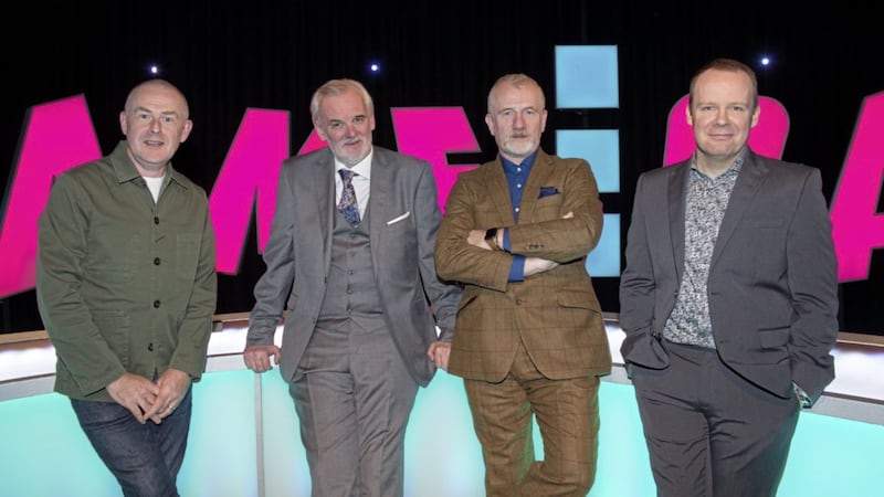 The Blame Game cast, (from left) Colin Murphy, Tim McGarry, Jake O&#39;Kane and Neil Delamere. Photo by Trevor Lucy 