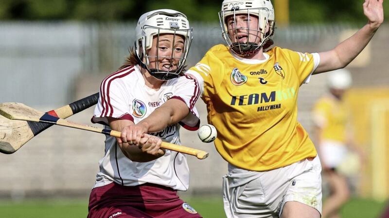 Antrim's Lucia McNaughton (right) will be hoping for many happy returns when she takes part in the All-Ireland Intermediate final in Croke on her birthday on Sunday<br /> <br />Picture: INPHO/John McVitty