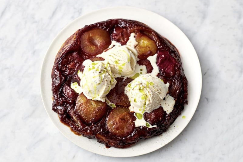 Jamie Oliver's Plum Tarte Tatin, taken from 5 Ingredients &ndash; Quick and Easy Food by Jamie Oliver