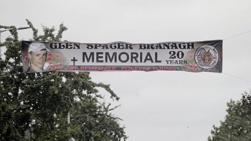 A memorial banner goes up in Tigers Bay in north Belfast 20 years on for Glen &#39;Spacer&#39; Branagh 